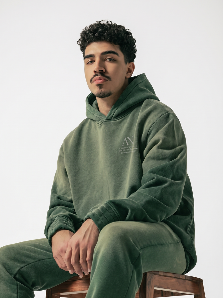 Routine Faded Hoodie - Forest Green Washed